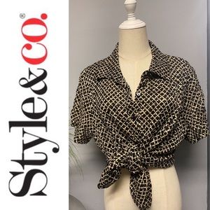 Style & Co Printed Button Down Collared Blouse